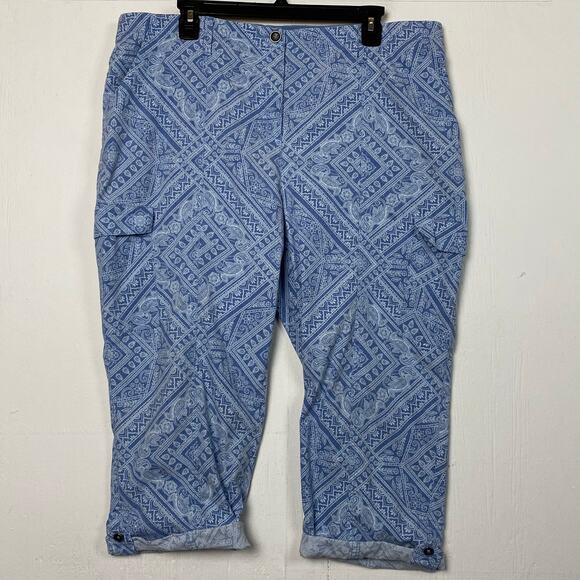 Chico's Blue Floral Patterned Cuff Cargo Crop Pants Size 16 - Picture 1 of 8